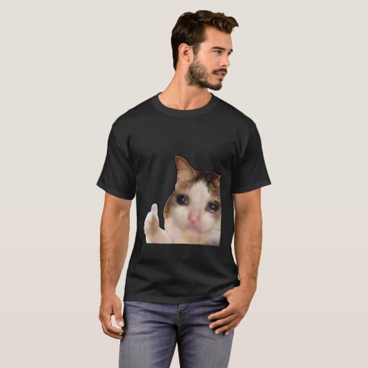 T-shirt Drôle Pouce Triste Up Chat Meme Pleurant Kitten Lo (Devant entier)