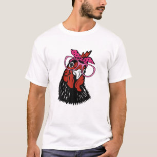 T-shirt Drôle Poulet Avec Lunettes De Bandana Hommes Femme