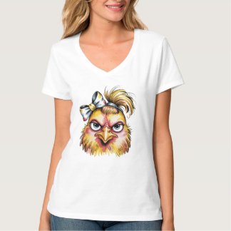 T-shirt drôle poulet cheveux décoiffés noeud papil
