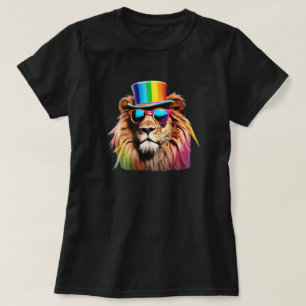 T-shirt drôle pour dames Lion Arc-en-Ciel