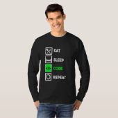 T-shirt Drôle Programmeur Mangez le code de sommeil Répéti (Devant entier)