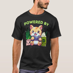 T-shirt Drôle Propulsé par Gamer Cat Plante Matcha Lattes 