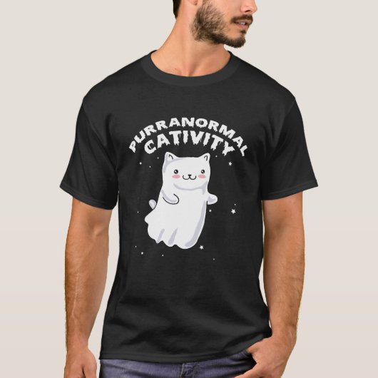 T-shirt Drôle Purranormal Cativité Fantôme Chat Halloween  (Devant)