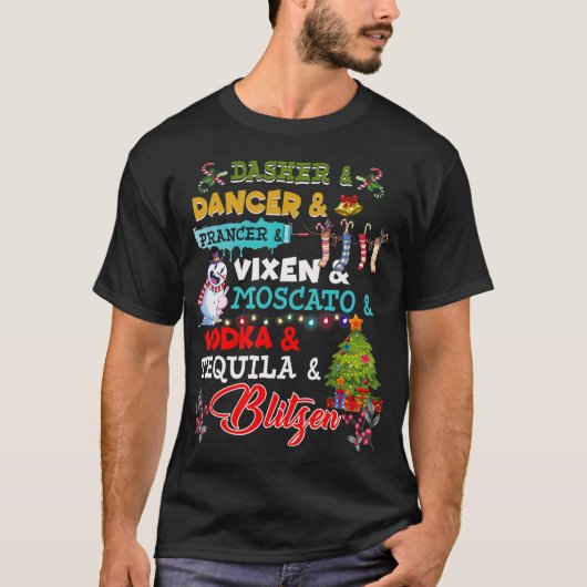 T-shirt Drôle Reindeer Alcool Noms de fête de Noël Boisson (Devant)