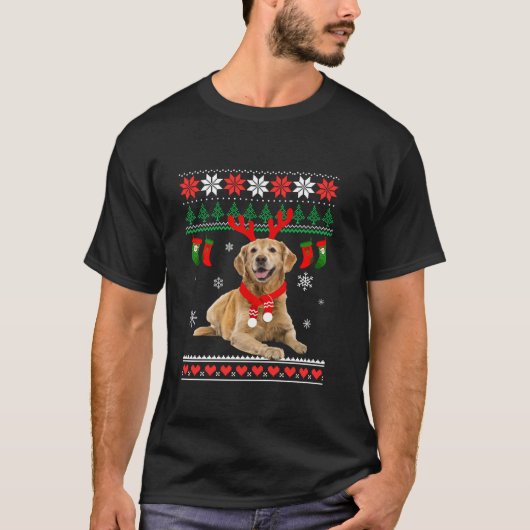 T-shirt Drôle Reindeer Golden Retriever Gol de Noël moche (Devant)