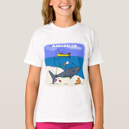 T-shirt Drôle requin couché et dessin animé de pêche (Devant)