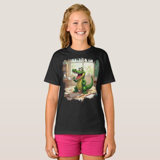 T-shirt Drôle Retourner à l'école Dinosaure manger les dev (Devant entier)