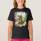 T-shirt Drôle Retourner à l'école Dinosaure manger les dev (Devant)