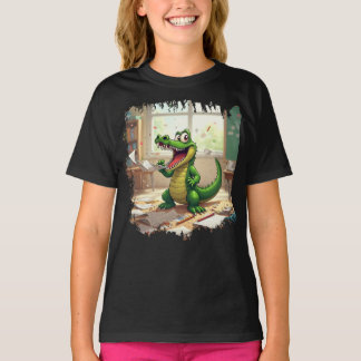 T-shirt Drôle Retourner à l'école Dinosaure manger les dev