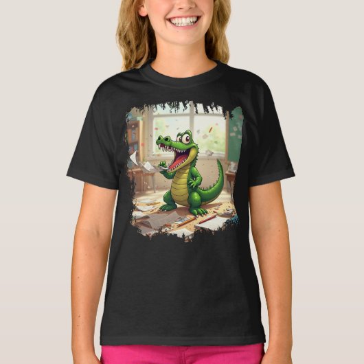 T-shirt Drôle Retourner à l'école Dinosaure manger les dev (Devant)