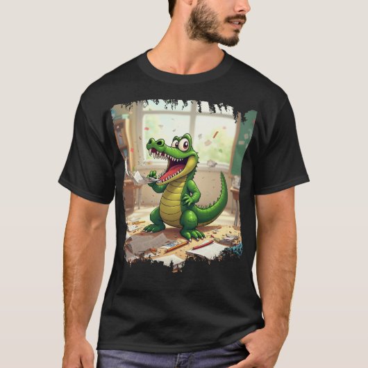 T-shirt Drôle Retourner à l'école Dinosaure manger les dev (Devant)