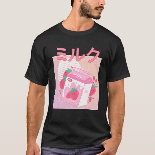 T-shirt Drôle Retro 90S Japonais Kawaii Lait Fraise Sh (Devant)