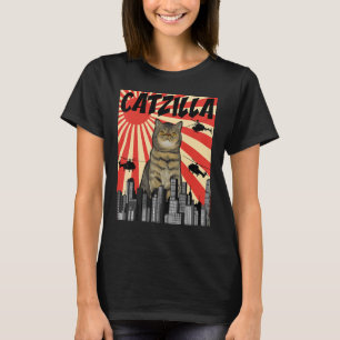 T-shirt Drôle Retro Japonais Catzilla Exotic Shorthair Cat