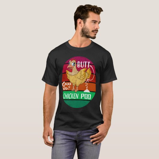T-shirt Drôle Retro Poulet Butt Devine Qui Poulet Poo (Devant entier)