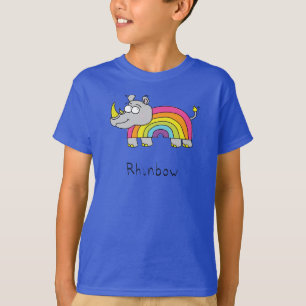 T-shirt Drôle Rhino Rainbow Cute Kids Cartoon