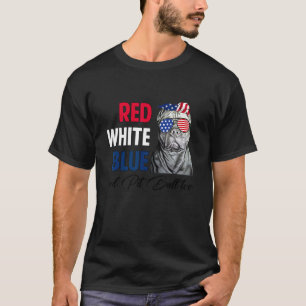 T-shirt Drôle Rouge Blanc Bleu & Pit Bull Trop Drapeau Usa