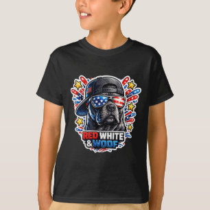 T-shirt Drôle rouge blanc et woof cane corso chien patriot