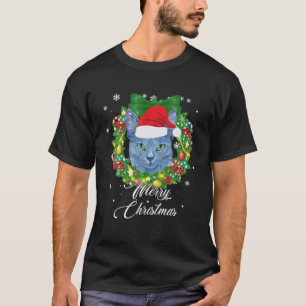 T-shirt Drôle Russe Bleu Chat Neige Noël Noël Noël Dé