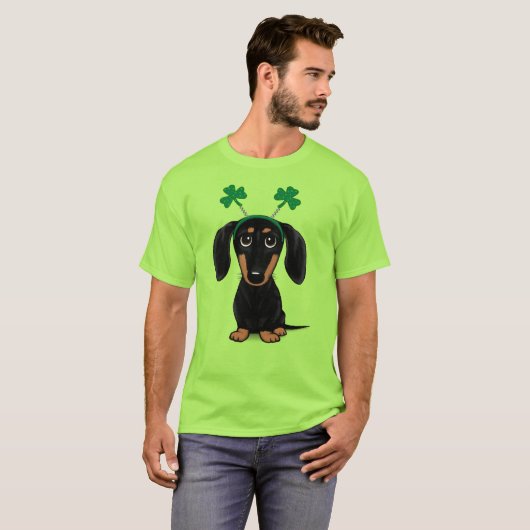 T-shirt Drôle Saint Patrick's Day Chien Dachshund Shamrock (Devant entier)