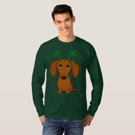 T-shirt Drôle Saint Patrick's Day Chien Dachshund Shamrock (Devant entier)