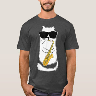 T-shirt Drôle Saophone Cat Musicien Jazz Musique Lover