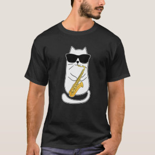 T-shirt Drôle Saxophone Cat Musicien Jazz Musique Lover