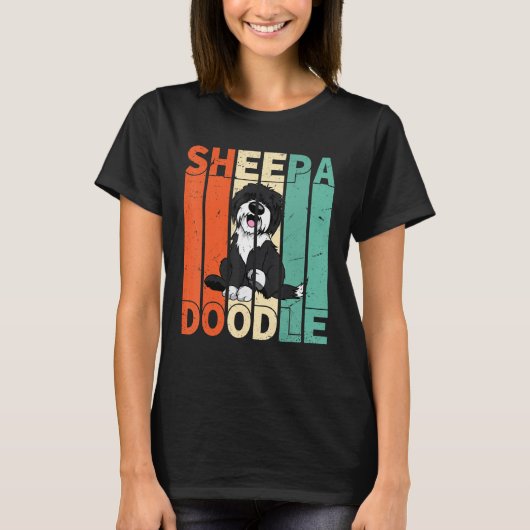 T-shirt Drôle Sheepadoodle Black Poodle Retro Doodle (Devant)