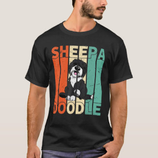 T-shirt Drôle Sheepadoodle Black Poodle Retro Doodle