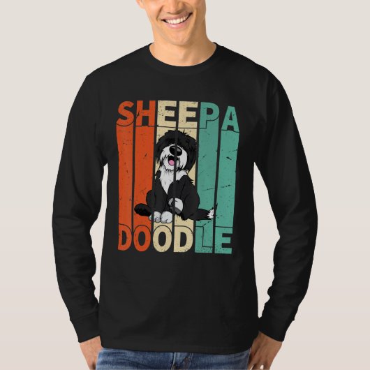 T-shirt Drôle Sheepadoodle Black Poodle Retro Doodle (Devant)