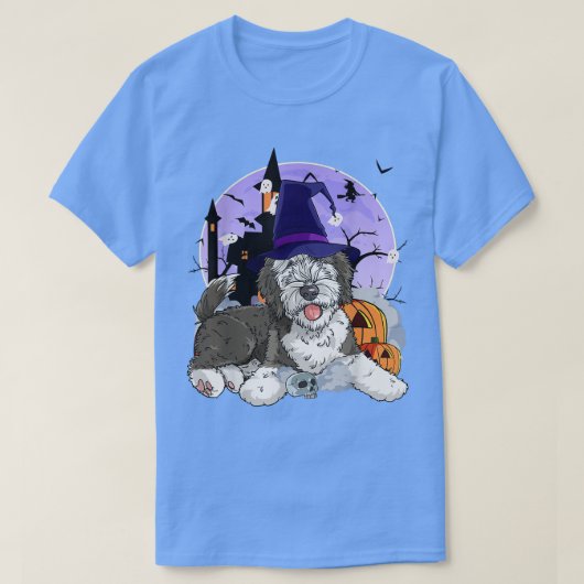 T-shirt Drôle Sheepadoodle Chien Halloween Citrouille sorc (Design devant)