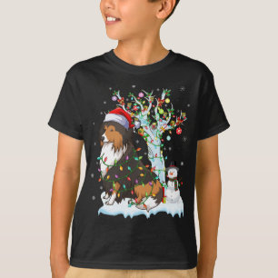 T-shirt Drôle Sheltie Chien Xmas Éclairage Santa Hat Shelt