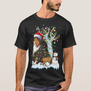 T-shirt Drôle Sheltie Chien Xmas Éclairage Santa Hat Shelt