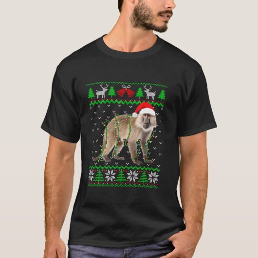 T-shirt Drôle singe éclaire laide laide doux arbre de Noël (Devant)