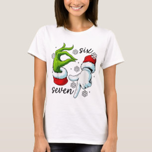 T-shirt Drôle Six Sept 67 Mème 6 7 Elfe de Noël Main Garço