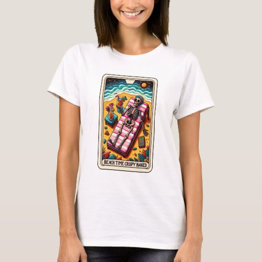 T-shirt Drôle Skeleton Beach Time Crispy Tarot cuit (Devant)