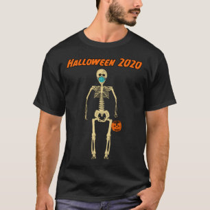 T-shirt Drôle Skeleton d'Halloween portant le masque N95