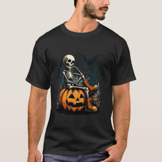 T-shirt Drôle Skeleton En Attente D'Halloween Pumpk