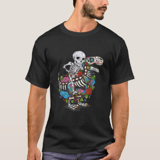 T-shirt Drôle Skeleton équitation Dinosaur T Rex Dia De Lo