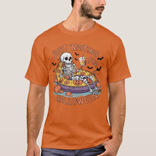 T-shirt Drôle Skeleton Halloween En Attente D'Hallowee (Devant)