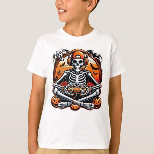 T-shirt Drôle Skeleton Halloween Gift Video Game headphon (Devant)