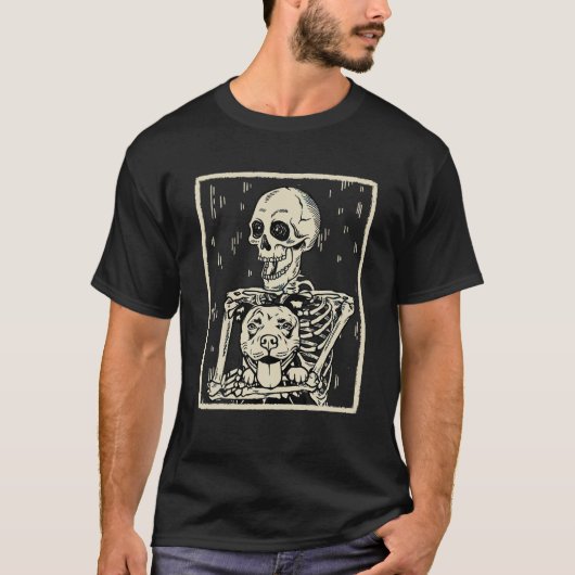 T-shirt Drôle Skeleton Hugs Pitbull Terrier Chien Hallowee (Devant)