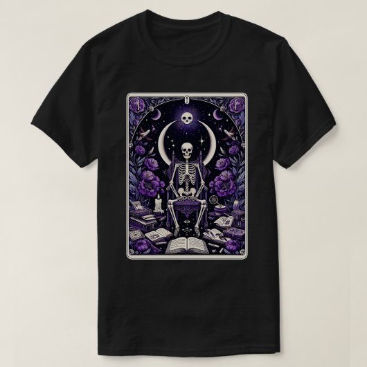 T-shirt Drôle Skeleton Livre Lover Tarot d The Reader Drôl (Design devant)