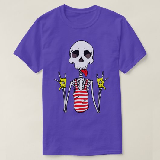 T-shirt Drôle Skeleton Rockstar Rock and Roll Men Femmes K (Design devant)
