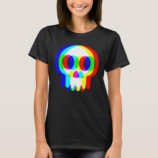 T-shirt Drôle Skull Trippy Vaporwave Halloween Techno Rave (Devant)