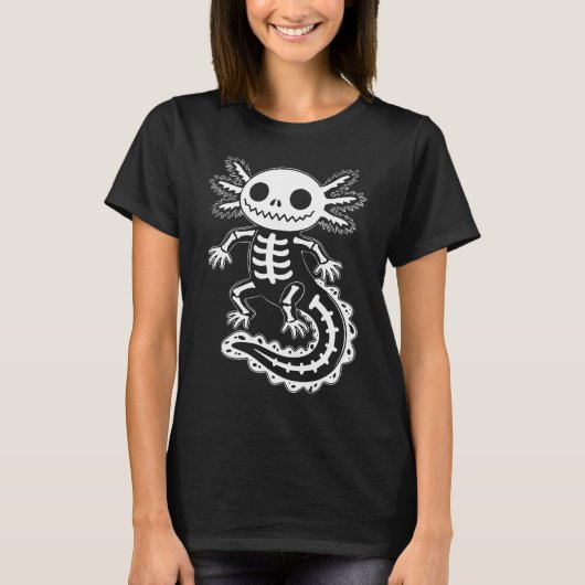 T-shirt Drôle Squelette Axolotl Halloween Crâne Éffrayant (Devant)