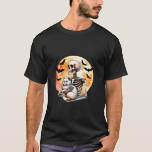 T-shirt Drôle Squelette tenant Chat Halloween Costume Pet