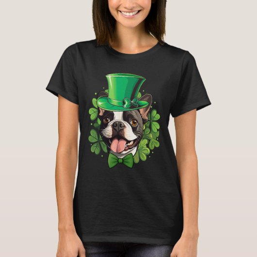 T-shirt Drôle St Patricks Boston Terrier  (Devant)