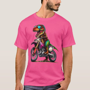 T-shirt Drôle T Rex Dinosaur Sur Vélo Dirt Motorcycle Ride