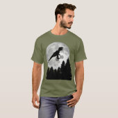 T-shirt Drôle T-Rex volant sur vélo avec Pleine lune (Devant entier)