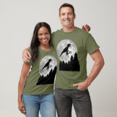 T-shirt Drôle T-Rex volant sur vélo avec Pleine lune (Unisexe)